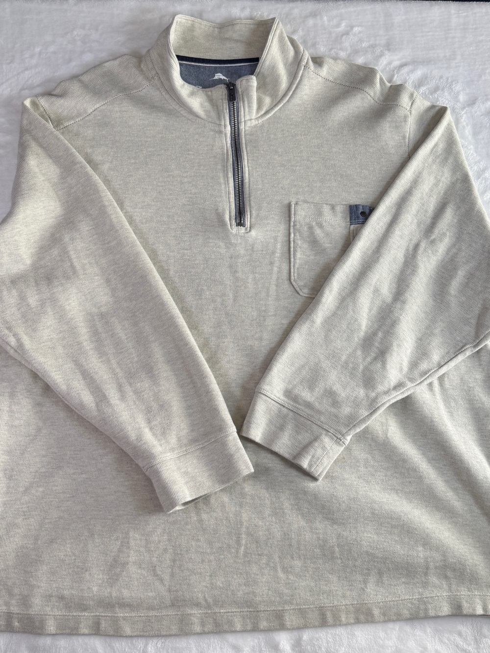 Tommy Bahama Men’s 3XLB Beige Quarter Zip Pullover Sweatshirt Pocket Big & Tall